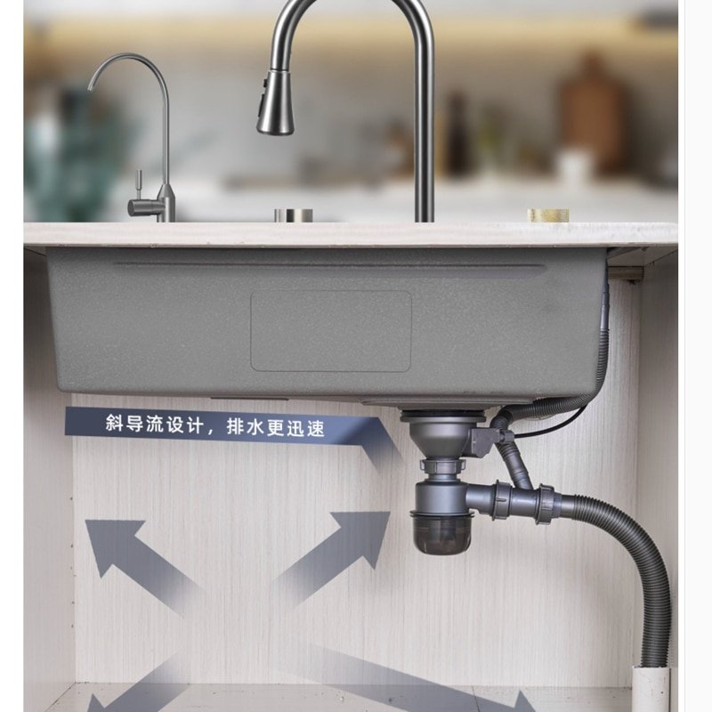 Large Black Grey Rainfall Waterfall Single Slot Kitchen Sink 3mm Thickened Wash Basin Bowl Kitchen Sink Topmount Faucet Drain 6