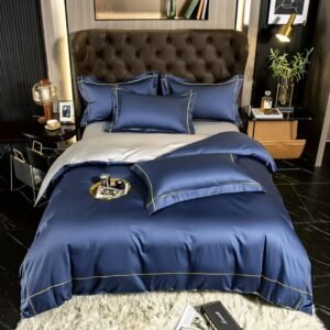 100%Cotton Blue Duvet Cover Set Zipper Closure Ultra Soft Durable Simple Bedding set 1 Bed Sheet 2 Pillowcases Queen/King 4Pcs 1
