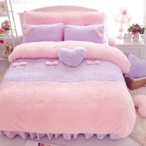Purple Pink Luxury Plush Shaggy Warm Comforter Quilt Cover Bedskirt Pillow shams Twin Queen King Duvet Cover Girls Bedding set 1