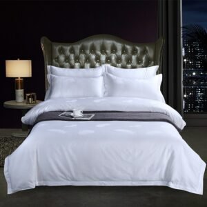 Ultra-Soft 100% Cotton Duvet Cover Bed Sheet 2 Pillowcases Feather Jacquard White Bedding set Twin Queen King size 4Pcs 1