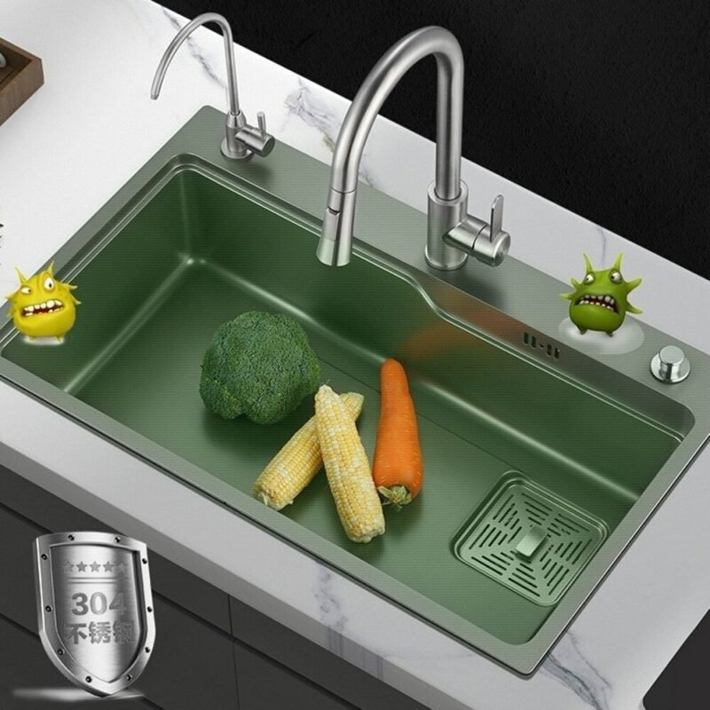 Large Size Kitchen Sink Nano Wash Basin Single Bowl with Chopping Board 304 Stainless Steel Sinks with Faucet Drain Accessories 5