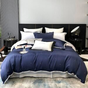 Eucalyptus Lyocell Duvet cover set with Zipper Navy Blue Double Queen King 4Pcs Bedding set Softest,Cooling Bed Sheet Pillowcase 1