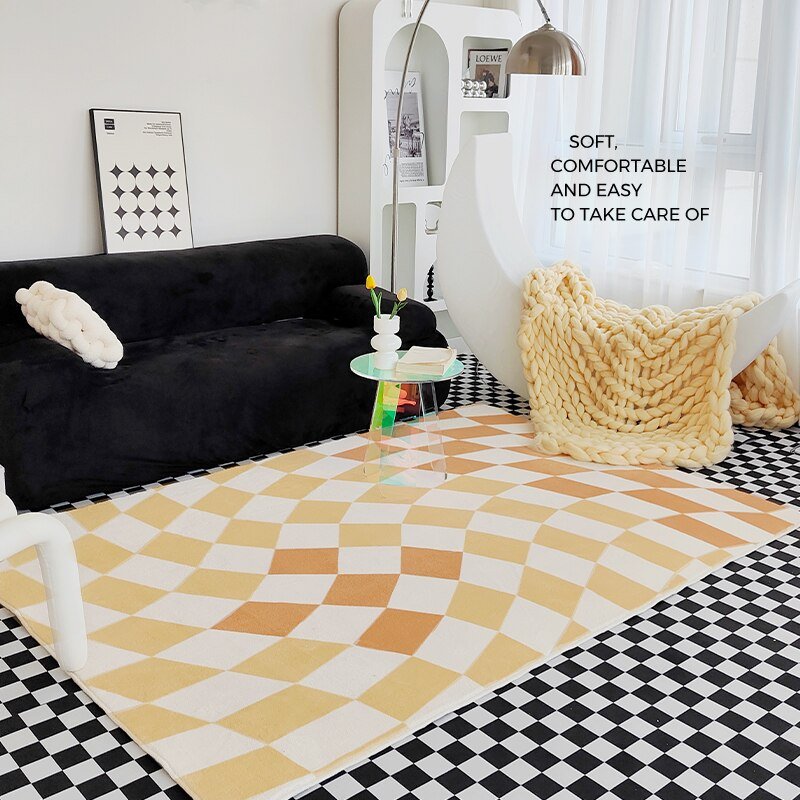 French Plaid Bedroom Bedside Carpet Light Luxury Living Room Sofa Coffee Table Carpets Fluffy Soft Study Cloakroom Non-slip Rug 1