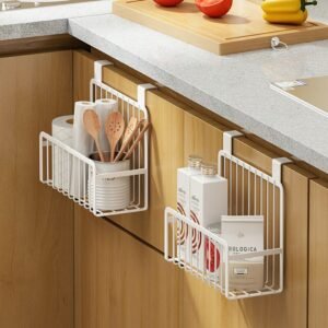 Multifunction Kitchen Hanging Storage Basket Metal Wire Organizer Over Cabinet Door Spice Jar Seasoning Rack Holder Pantry 1
