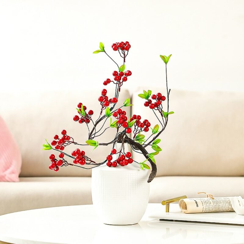 95cm Large Artificial Berries Plant Fake Christmas Tree Branch Foam Stamen Red Fruit For New Year Desktop Room DIY Wedding Decor 2