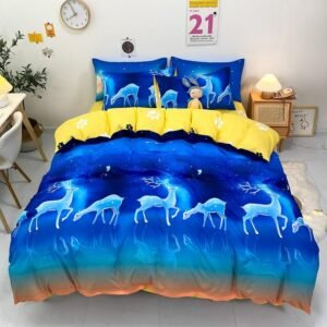 Deer print Blue Duvet Cover Set Twin Full Queen Animals Bedding Lightweight Microfiber Comforter Cover Bed sheet 2 Pillow shams 1