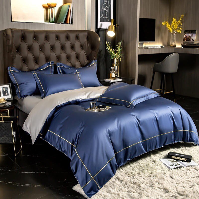 100%Cotton Blue Duvet Cover Set Zipper Closure Ultra Soft Durable Simple Bedding set 1 Bed Sheet 2 Pillowcases Queen/King 4Pcs 4
