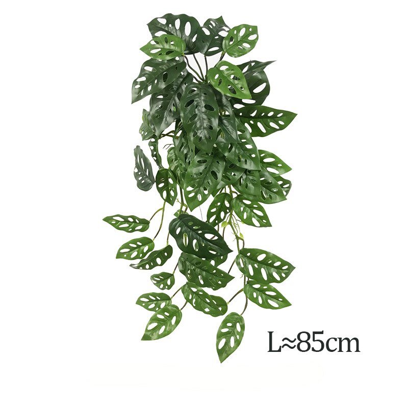 25-85cm Artificial Hanging Plants Vines Fronds Wall Tree Fake Monstera Rattan Plastic Palm Leaves For Home Garden Shop Decor 4