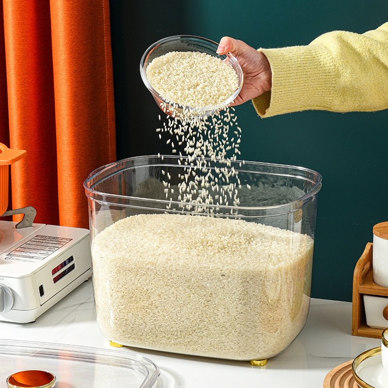 5kg/10kg Grain Rice Storage Container Cereal Dispenser with Lid Measure Cup Dry Food Flour Bucket Kitchen Organizer Cabinet 4