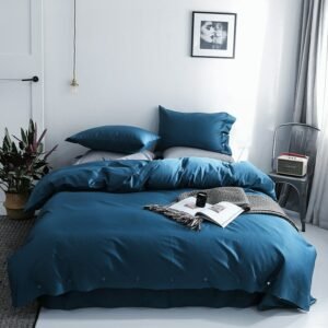 100%Egyptian Cotton Full Queen 4Pcs Soft Duvet Cover Bed Sheet Set 4Pcs Hotel Button Bedding set Comforter Protector Cover 1