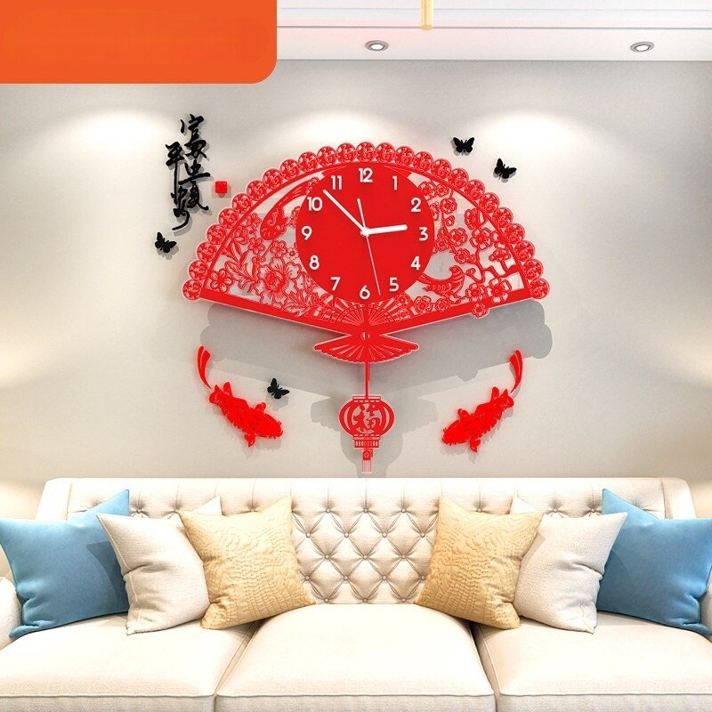 Luxury Chinese Wall Clock Living Room Large Silent Fan Wall Clock Modern Design Reloj Pared Grande Home Decor LL50WC 3