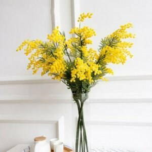 12/24pcs 57cm Fake Yellow Flower Branch Artificial Plant Mimosa Plastic Leaves Small Pompon Stamen For Home Wedding Room Decor 1