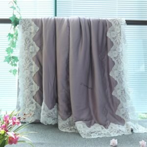 Cooling Eucalyptus Wool Lyocell Silky Soft Summer Comforter Cotton Filler Cooling Sleep Chic White Lace Edge Throw Blanket 1