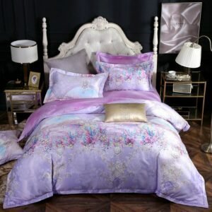 Purple lavende Bloom Bedding Set Full Queen 4Pcs Duvet Cover Set Vinrant Floral Comforter Cover Ultra Soft Cotton Bed sheet set 1