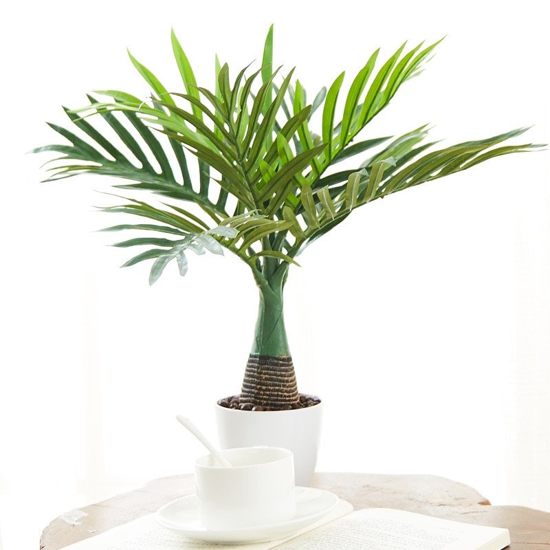 40cm 8 Head Tropical Palm Tree Artificial Plants Fake Potted Tree Branch Silk Leaf Small Desktop landscape For Home Office Decor 3