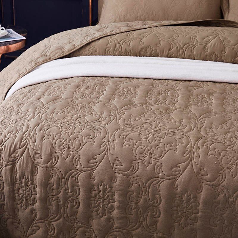 3/5pcs Full/Queen Embossed Solid Brown Color Coverlet Quilted Cotton Bedspread Coverlet 2 Quilted Pillow shams Soft Breathable 3
