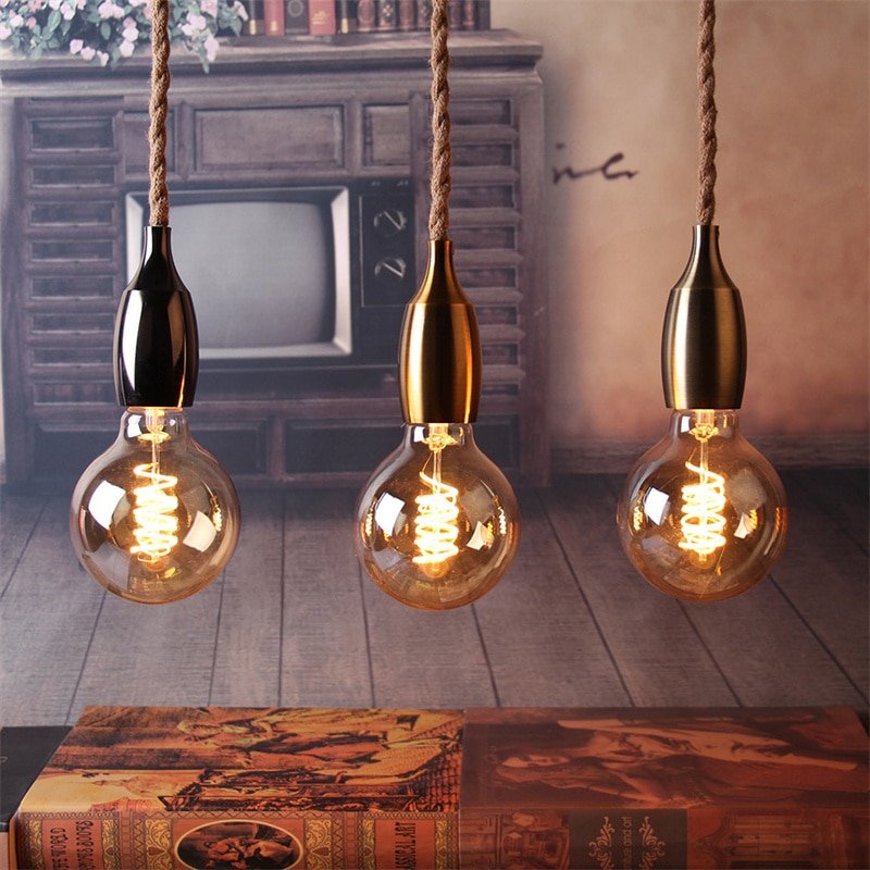 Retro hemp rope industrial chandelier base electroplating bottle pendant E27lamp holder kitchen living room lighting accessories 1