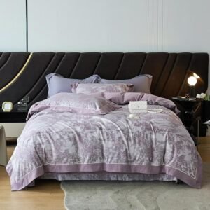 1000TC Cotton Brushed Soft Comfy Breathable Duvet Cover Sheet Pillow Shams Fashion Purple Forest Textured Jacquard Bedding set 1