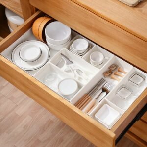4pcs Cutlery Tray Organizer Kitchen Drawer Small Silverware Storage Box Set Divider Utensils Storage Sundries Plastic White 1