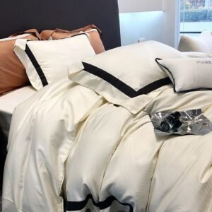 Luxury 4Pcs Black Frame Patchwork White Duvet Cover Set 1000TC Egyptian Cotton Lyocell Soft Bedding set Bed Sheet 2Pillowcases 1