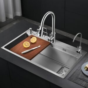 304 Stainless Steel Large Single-slot Kitchen Sink Dish Vegetable Wash Basin Bowl Udermount Topmount Drain Accessories Set 1