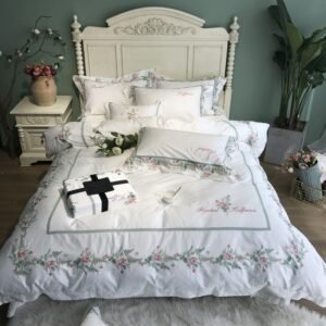 Floral White Princess style White Egyptian cotton Bedding Set King Queen size Bed set Duvet Cover Bed Sheet set Bedlinen 1