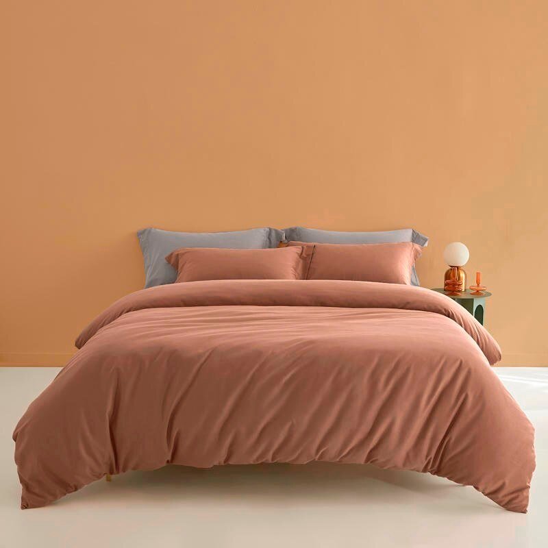 100%Organic Cotton Plain Reversible Duvet cover Brushed Weave Ultra Soft Easy Care Family size Bedding Set Bed Sheet Pillowcases 2