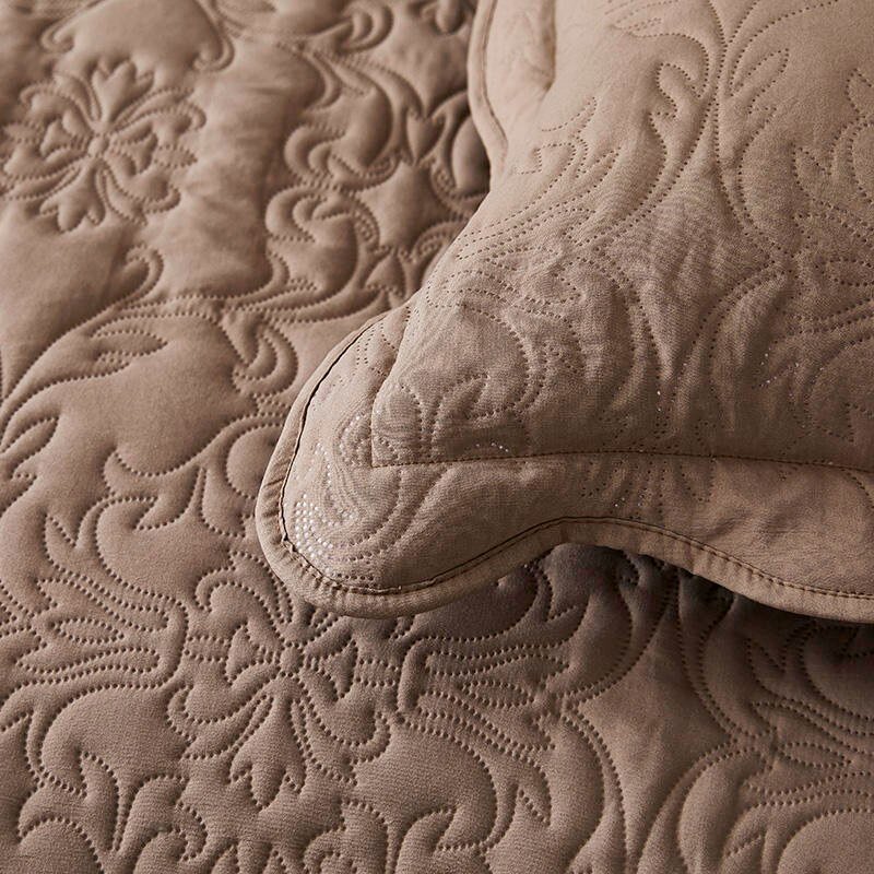 3/5pcs Full/Queen Embossed Solid Brown Color Coverlet Quilted Cotton Bedspread Coverlet 2 Quilted Pillow shams Soft Breathable 4