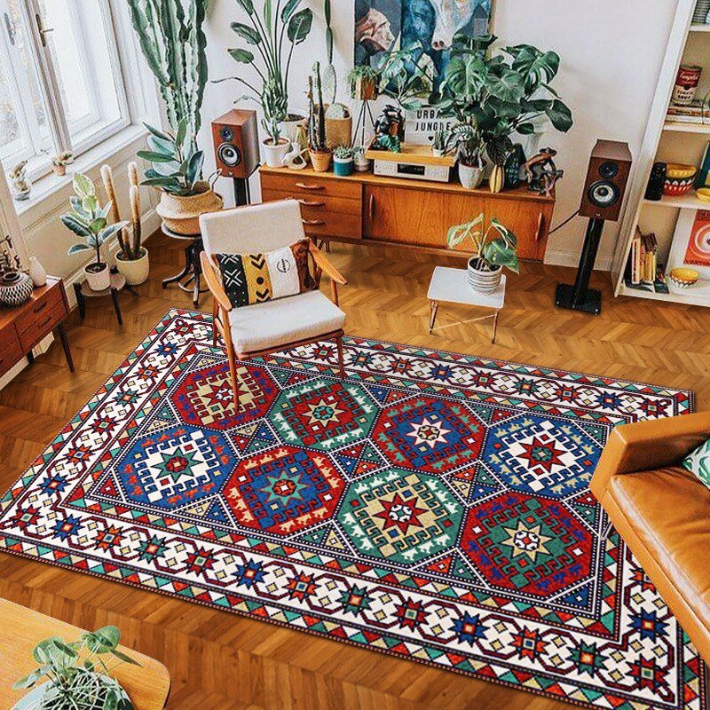 Bohemian Retro Carpet Geometric Printing Non-slip Floor Mats Living Room Bedroom Home Decoration Mat Household Prayer Carpets 4