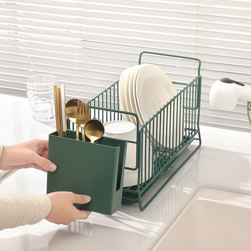 New Luxury Kitchen Sink Dish Drainer Drying Rack with Cutlery Holder Tray Counter Storage Organizer Tableware Drainboard Gold 3