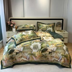 Spring Garden Flowers Vintage Vibrant printed Duvet cover 1000TC Egyptian Cotton 4Pcs Bedding Set  with 1 Bed Sheet 2Pillowcases 1