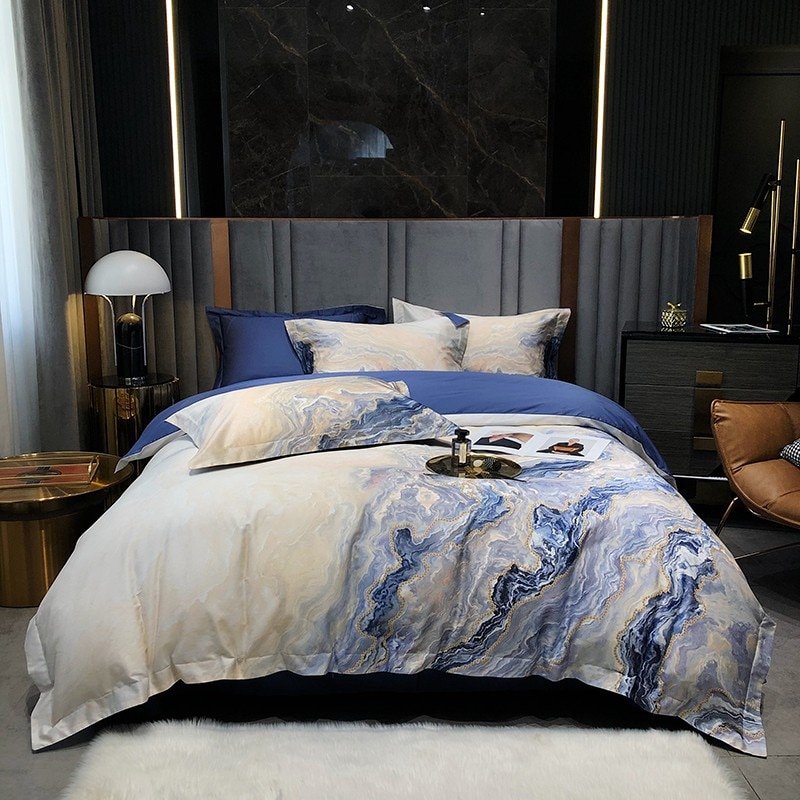 Modern Art Abstract Marble Duvet cover Luxury 1000TC Egyptian Cotton Soft Bedding Sets 1Duvet Cover+1Bed Sheet+2Pillow Shams 1