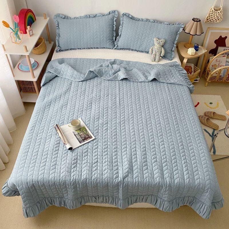 1/3/5Pcs Ultra Soft Microfiber Quilted Bedspread Machine Washable Summer Quilt Pillow shams Lightweight Solid Color White Blue 2