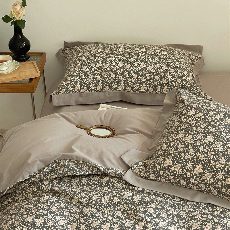 Washed Floral Cotton Duvet Cover Double Queen Bedding Set Soft Textured Comfy Breathable Comforter Cover Bed Sheet 2Pillowcases 2