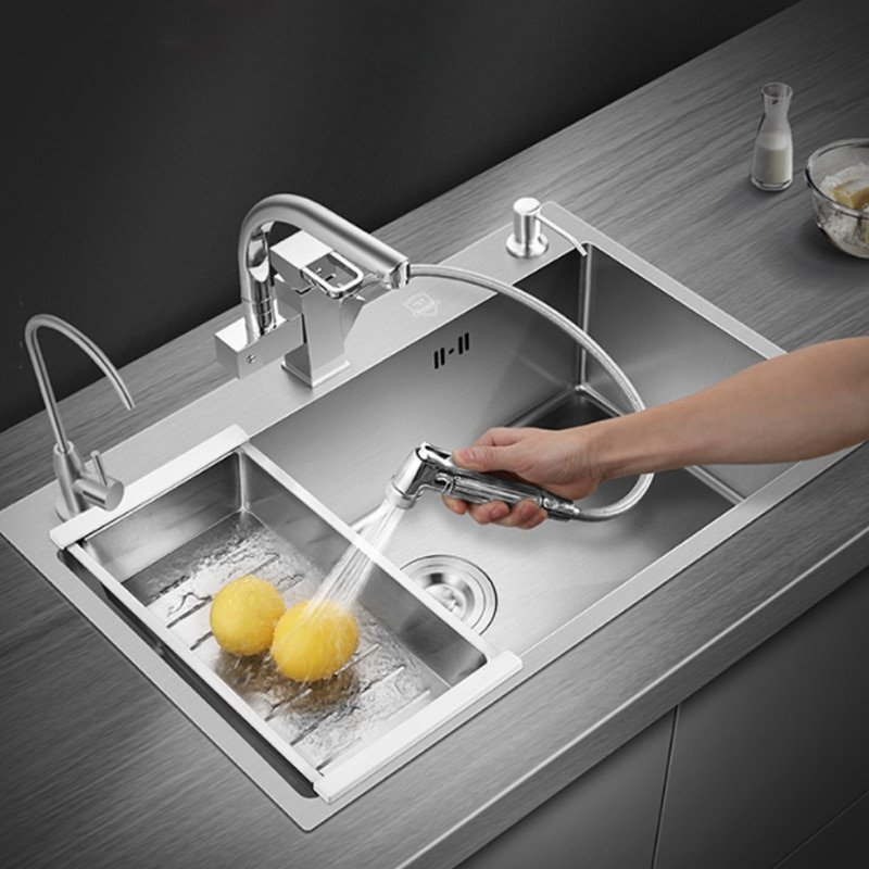 Silver Kitchen Sink Single Bowl 6 Sizes Topmount/Drop-In/Undermount Stainless Steel Big Kitchen Workstation Sink Basin Handmade 2