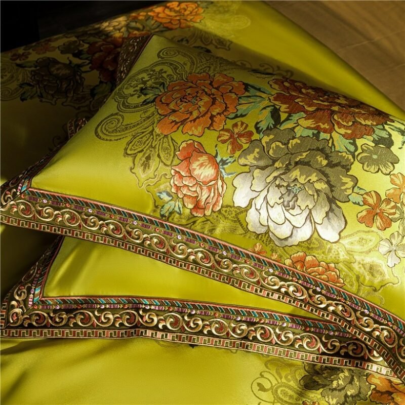 Chic Green Blooming Flowers Duvet Cover 1200TC Satin Egyptian Cotton Luxury Decorator Bedding set Bedspread Bed Sheet Pillowcase 5