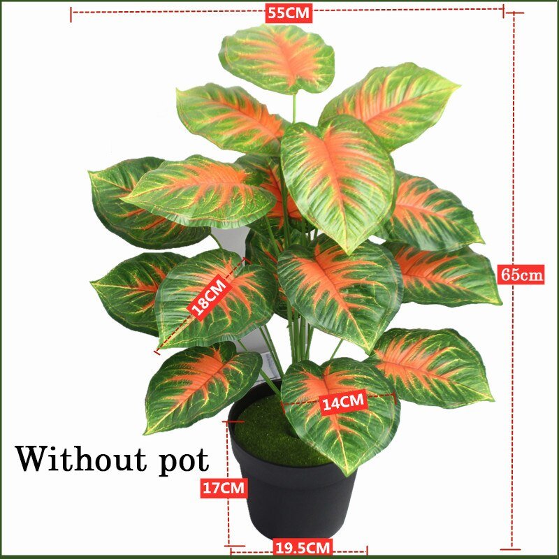 65cm 18 Fork Large Artificial Plants Tropical Monstera Fake Plastic Tree Big Leaves Green False Turtle Leaf For Home Party Decor 5