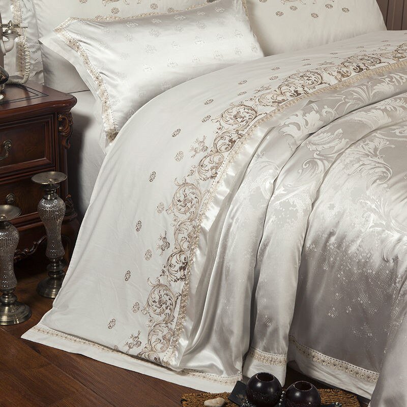 Queen King size Luxury Satin Bedding sets Silver Cotton Fitted/bed sheet set,bed set bedlinen linge de lit ropa/juego de cama 3