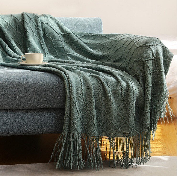 100% Hand Made Tassel Knit Throw Blanket  Soft Blanket for Decor Couch Bed, Sofa, Living room Office 3
