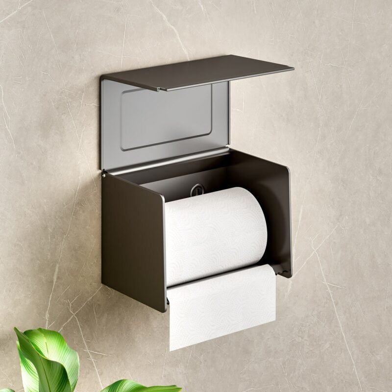 Toilet Paper Holder Aluminum Alloy Tissue Box No Drilling Paper Roll Holder Phone Shelf Bathroom Storage Organizer 4