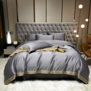 Chic Embroidered Hotel Gray Duvet Cover Set Soft Easy-Wash Egyptian Cotton Double Queen King 4Pcs Bedding Bed Sheet Pillowcases 1