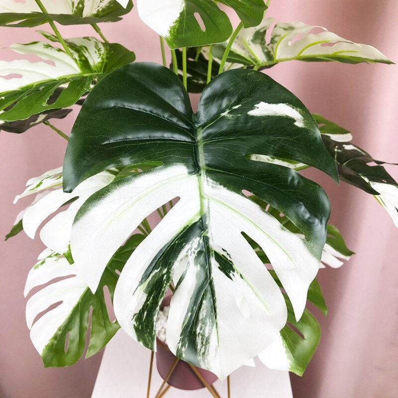 75cm 24Heads Tropical Monstera Plants Large Artificial Palm Tree Plastic Green Leaves Fake Turtle Foliage For Home Party Decor 6