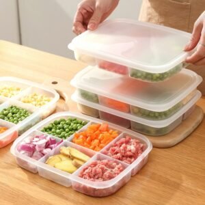 3pcs 5/6 Grids Side Dish Container Meat Food Preservation Box with Lids Refrigerator Freezer Storage Organizers Transparant PP 1
