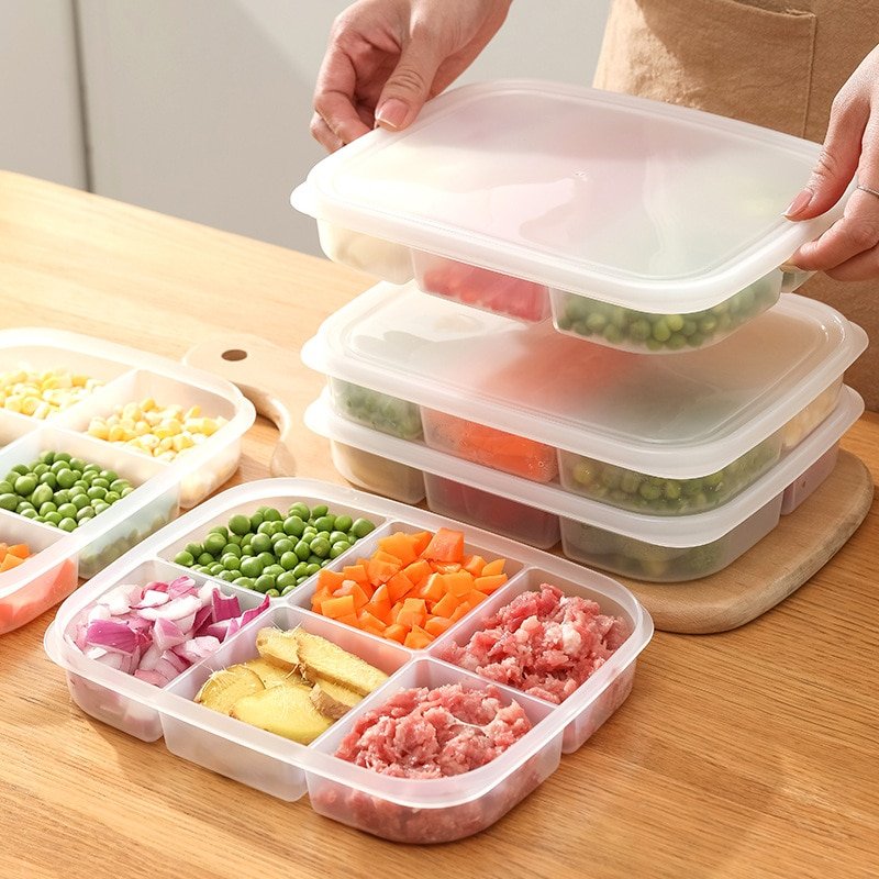 3pcs 5/6 Grids Side Dish Container Meat Food Preservation Box with Lids Refrigerator Freezer Storage Organizers Transparant PP 1