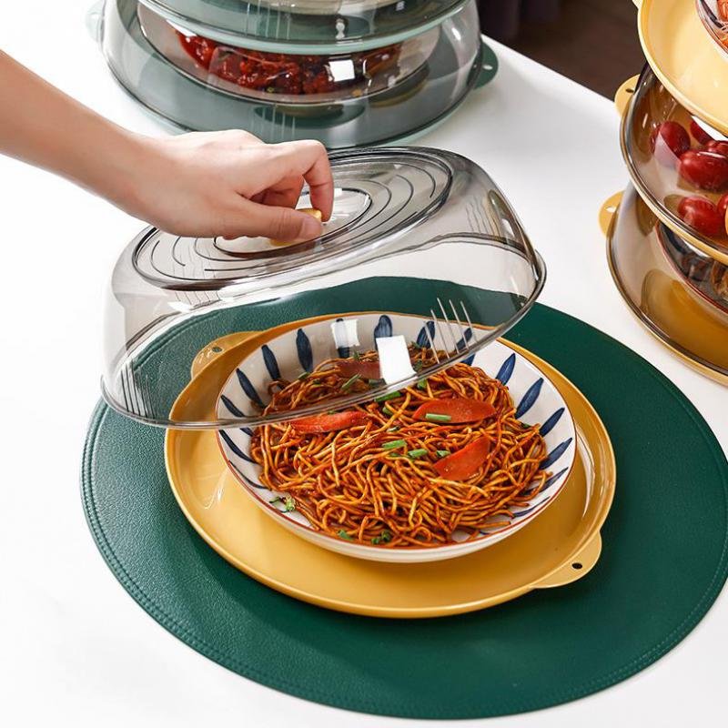 2pcs Multifunctional Stackable Heat Reservation Dish Cover Fresh Keeping Lid Food Serving Tray Kitchen Organizer Storage Plastic 3
