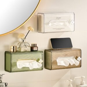 2pcs Large Luxury Tissue Box Holder Napkin Organizer Dispenser Wall Mounted Storage Kitchen Cabinet Bathroom Living Room Clear 1