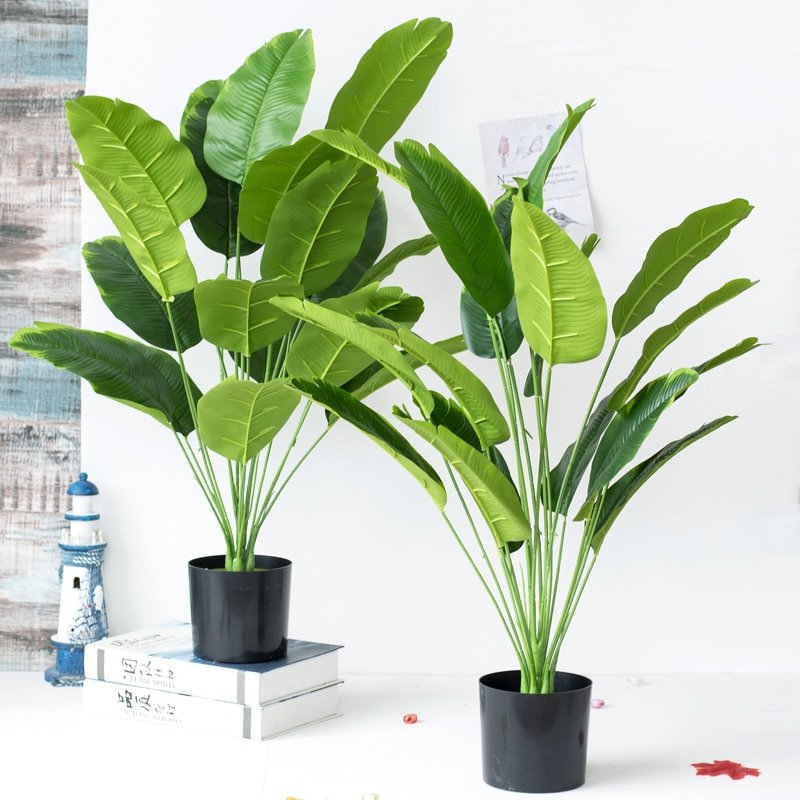 80cm 18 Forks Tropical Plants Large Artificial Banana Tree Fake Monstera Plastic Palm Tree Leaves For Home Garden Wedding Decor 2