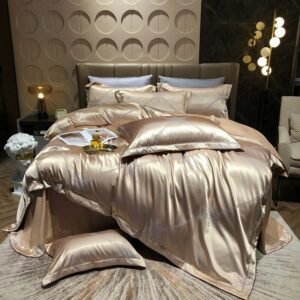 Sateen Cotton Jacquard Duvet Cover Set Soft Satin Silky Bedding Sets,Duvet Cover Flat Sheet 2 Pillowcases Double Queen King 4Pcs 1