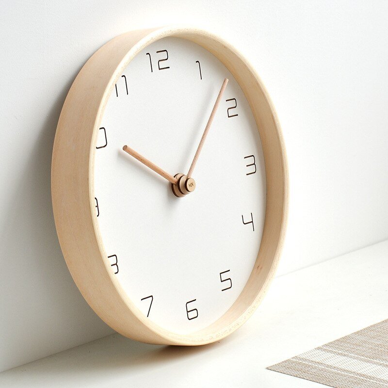 Wooden Nordic Wall Clock Minimalist Silent Round Wall Clock Digital Modern Design Wandklok Living Room Decoration LL50WC 4