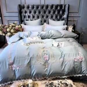 Egyptian cotton Luxury King Queen size Bedding Set Embroidery duvet covers Classical Blue Pink Bed cover set couvre lit de luxe 1